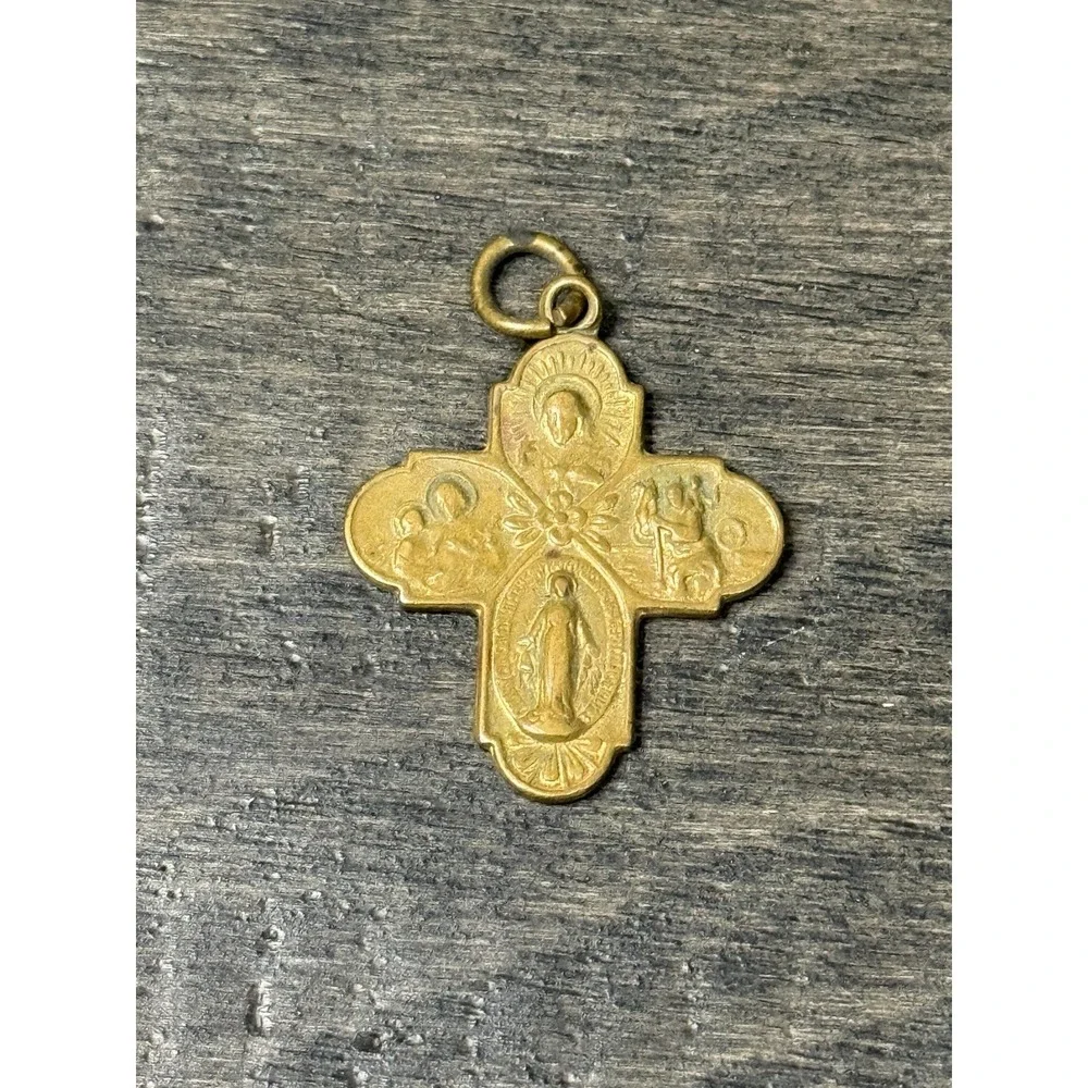 1920s antique catholic Saints Mary four ways religious cross pendant 54189